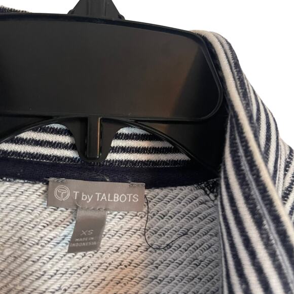 T by Talbots Women's Size XS Nautical Navy Blue Striped Full Zip Up Sweater - Picture 4 of 8